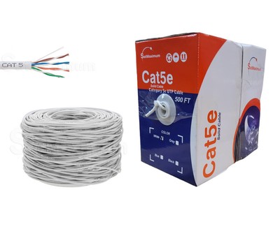 CAT5e UTP 500ft White Network Ethernet Cable 24AWG Solid Wire CCA Bulk Pull Box