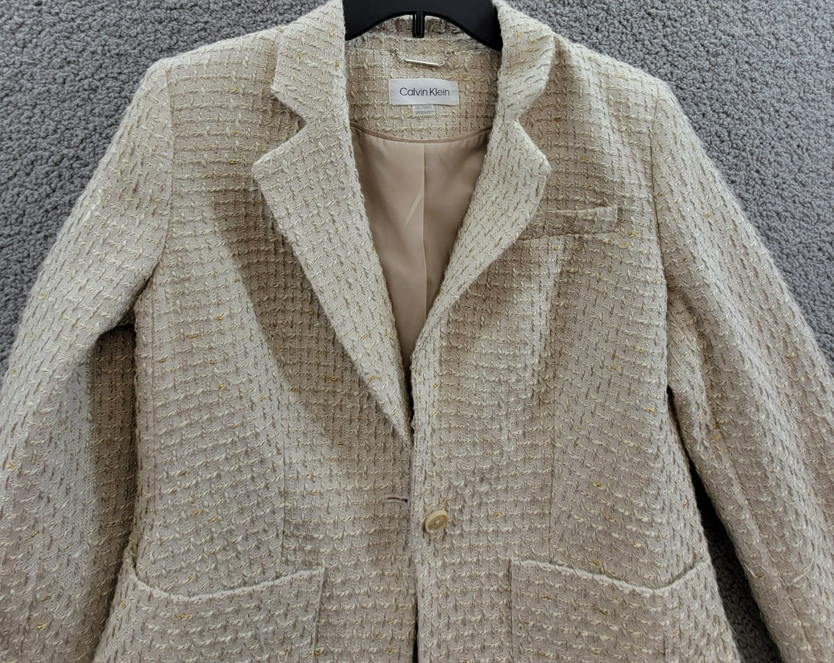 Calvin Klein Petite Patch-Pocket Tonal Tweed Blazer Women's 12P Nomad Multi L/S - Picture 3 of 16