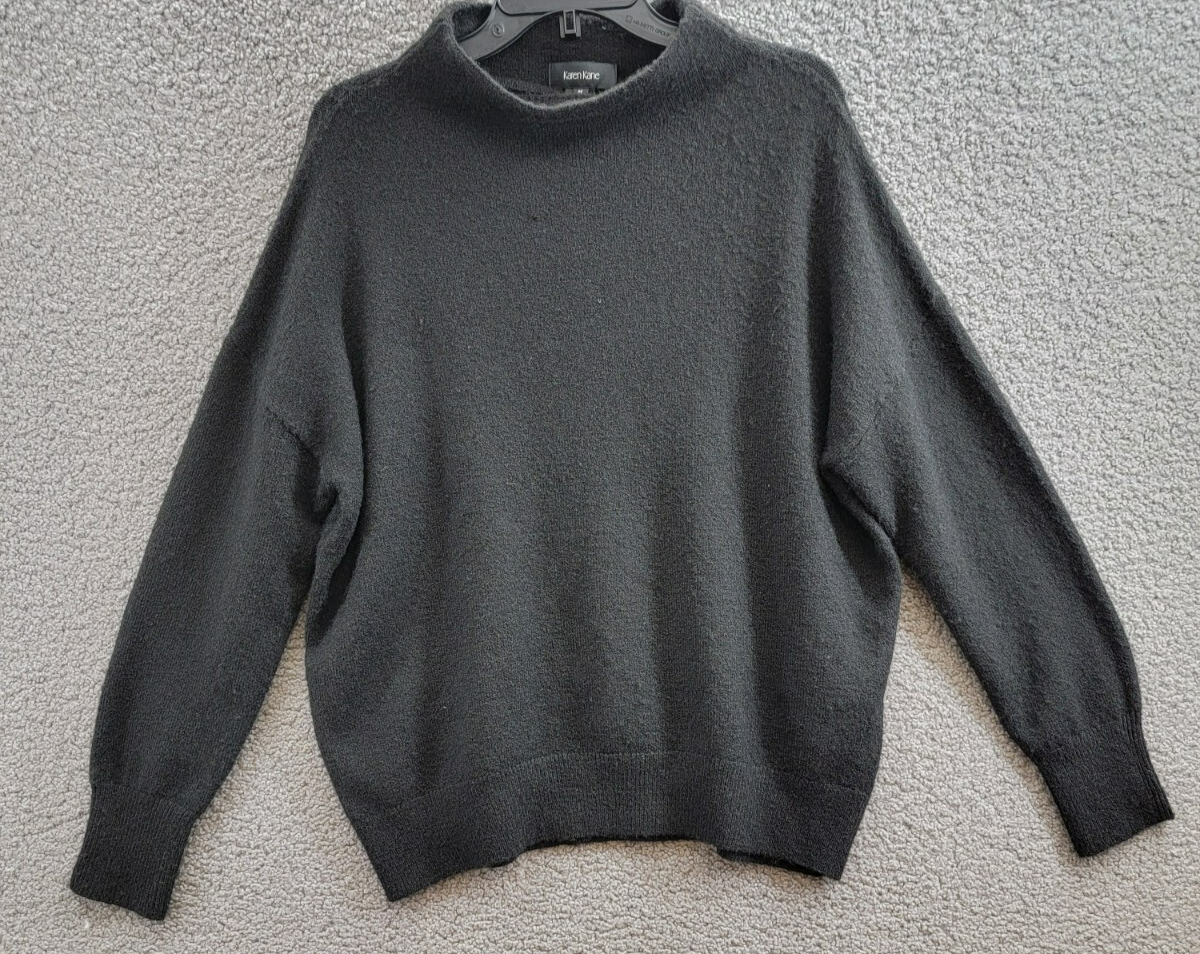 Karen Kane Ribbed Trim Mock Turtleneck Sweater Women's M Black Solid Pullover - Picture 2 of 18
