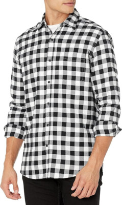 Amazon Essentials Men's Long-Sleeve Flannel Shirt Black Buffalo Plaid NWOT Large