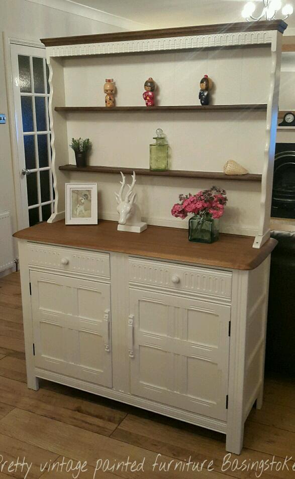 Painted vintage Priory oak welsh dresser sideboard cream F&B eggshell