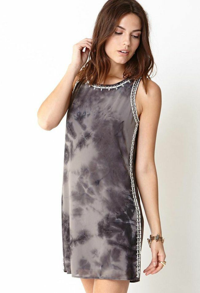 beaded shift dress forever 21 Gray Tie Dye Sleeveless Embellished Tunic Sz M pink traditional dress for women Oasis Women's Drop Waist Color:Blue Scattered Bloom lit celebrations