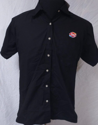 DQ Dairy Queen Medium Black Employee Uniform Short Sleeve Button Up Shirt