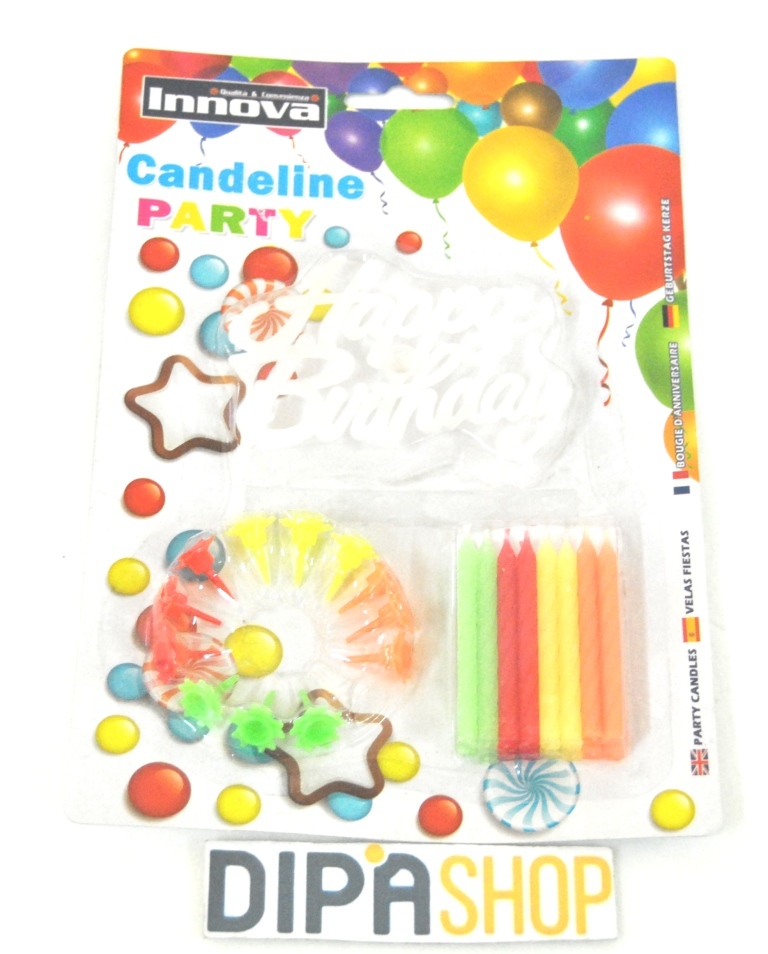 Set 16 Candele Candeline + Happy Birthday Party Festa Compleanno Colorate moc