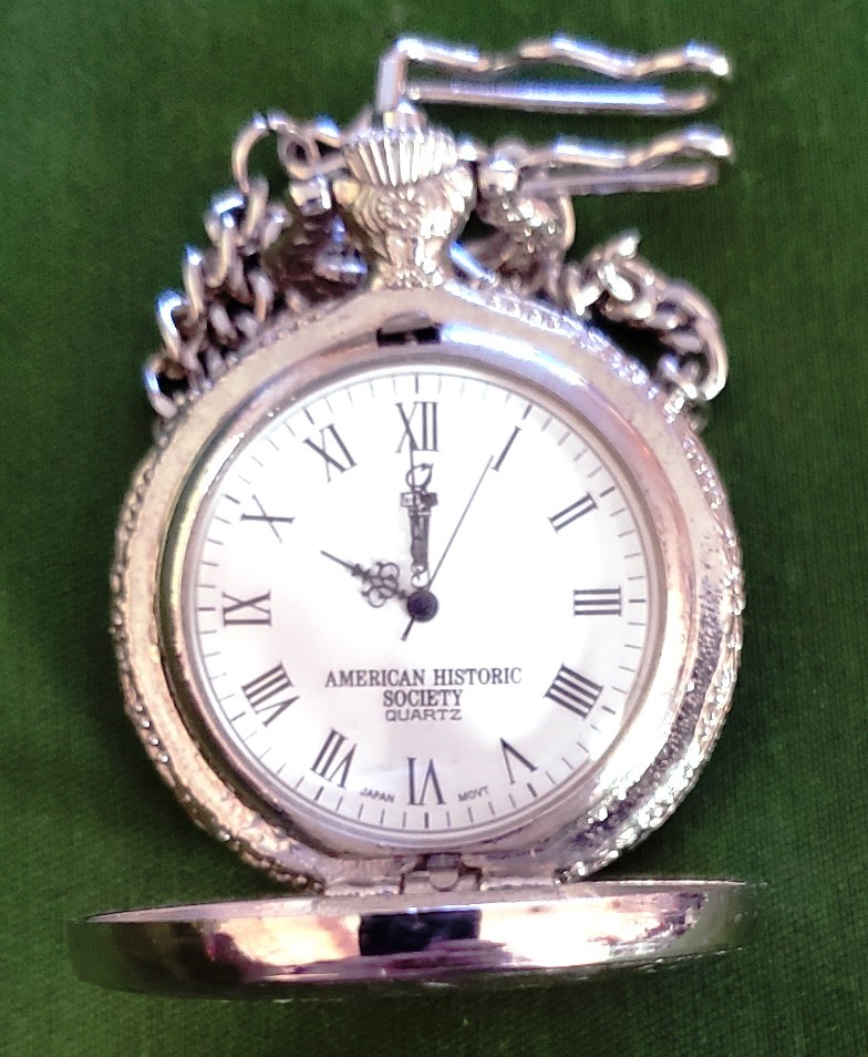 Souvenir American Historic Society Quartz Pocket Watch with Chain