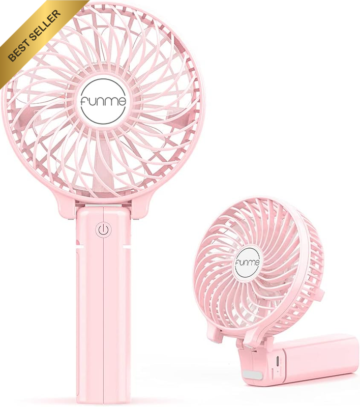 Mini Handheld Fan 180° Foldable 3 Speeds USB Rechargeable Desk Fan Pink