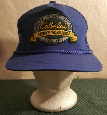 Vintage Yupoong  Cabelas Sidney Nebraska Truckers Cap Hat Mesh Snapback Blue 