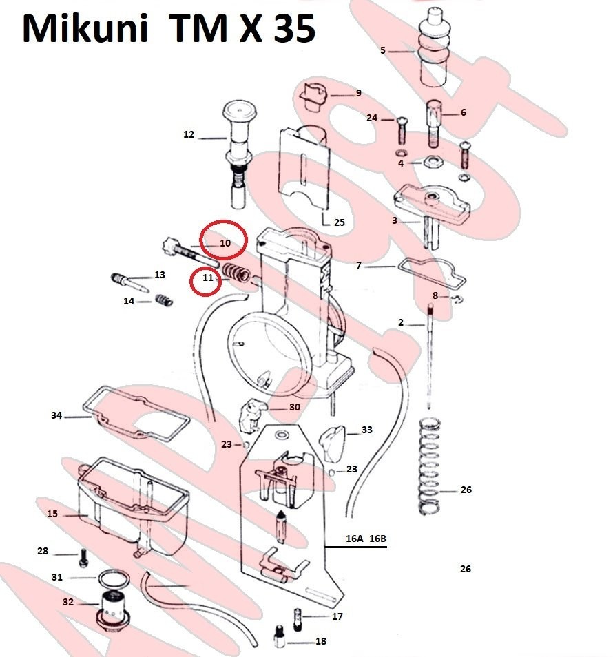 MIKUNI RICAMBI ORIGINALI SERIE TMX 35 VITE REG. VALVOLA + MOLLA n°10-11 60325008