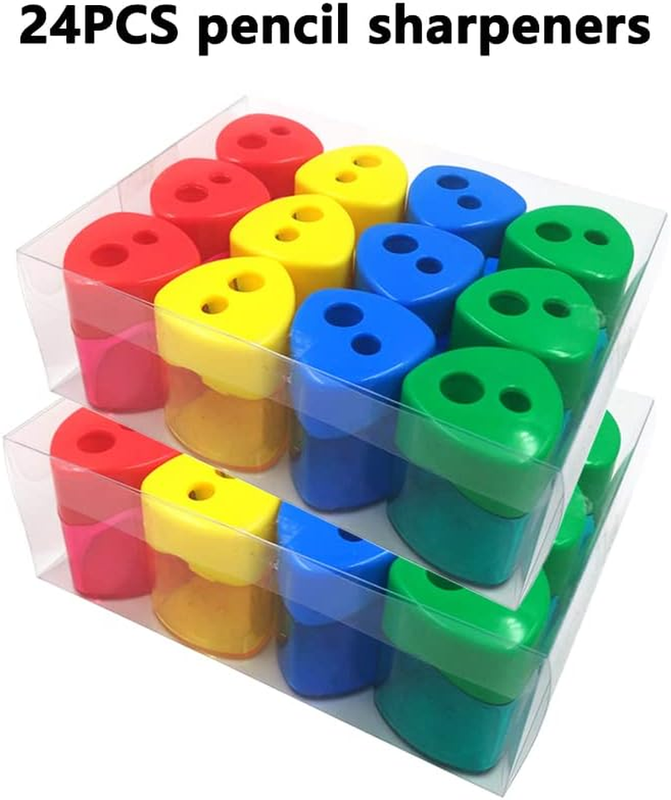 24Pcs Pencil Sharpener Manual, Assorted Color Small Dual Hole Pencil Sharpeners
