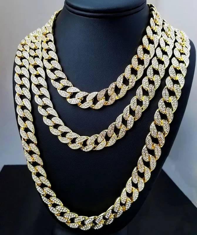 Hot Sale 18K Gold Plated Fashion Hip Hop Miami Cuban Chain Necklace Mens Diamond Jewelry Gift