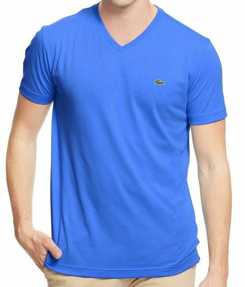 

НОВАЯ МУЖСКАЯ СПОРТИВНАЯ ФУТБОЛКА LACOSTE ПРЕМИУМ PIMA ИЗ ХЛОПКА С V-ОБРАЗНЫМ ВЫРЕЗОМ ФУТБОЛКА LASER СИНЯЯ, Синий