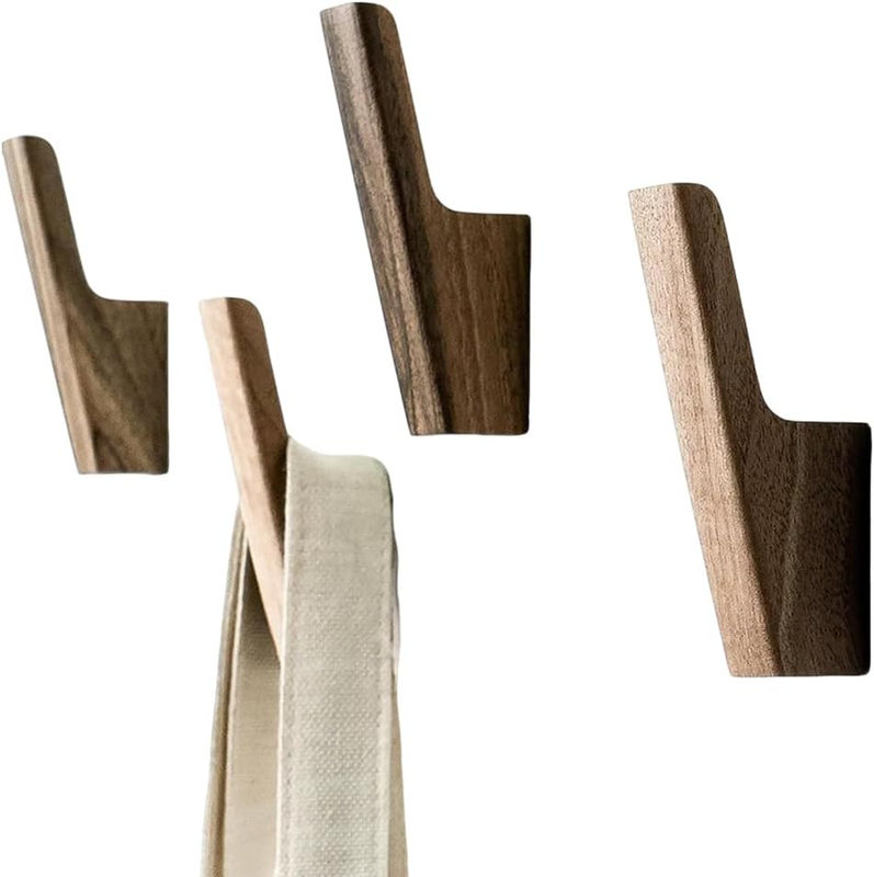 4Pcs Wooden Wall Hooks, Walnut Wood Coat Rack,Wall Mounted Backpack Hangers, Dec