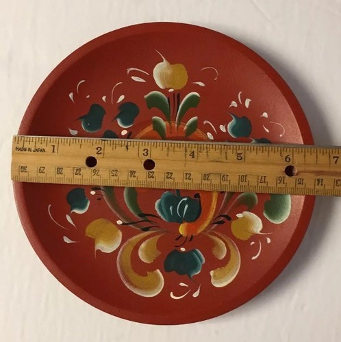 Rosemaled Wood Plate 6.5” Red Rust Norwegian Hand Painted Folk Art