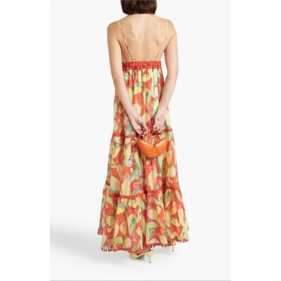 Pre-owned Charo Ruiz Ibiza Maxi Dress M Salamanca Terra Fruits Orange Cotton Resort Summer