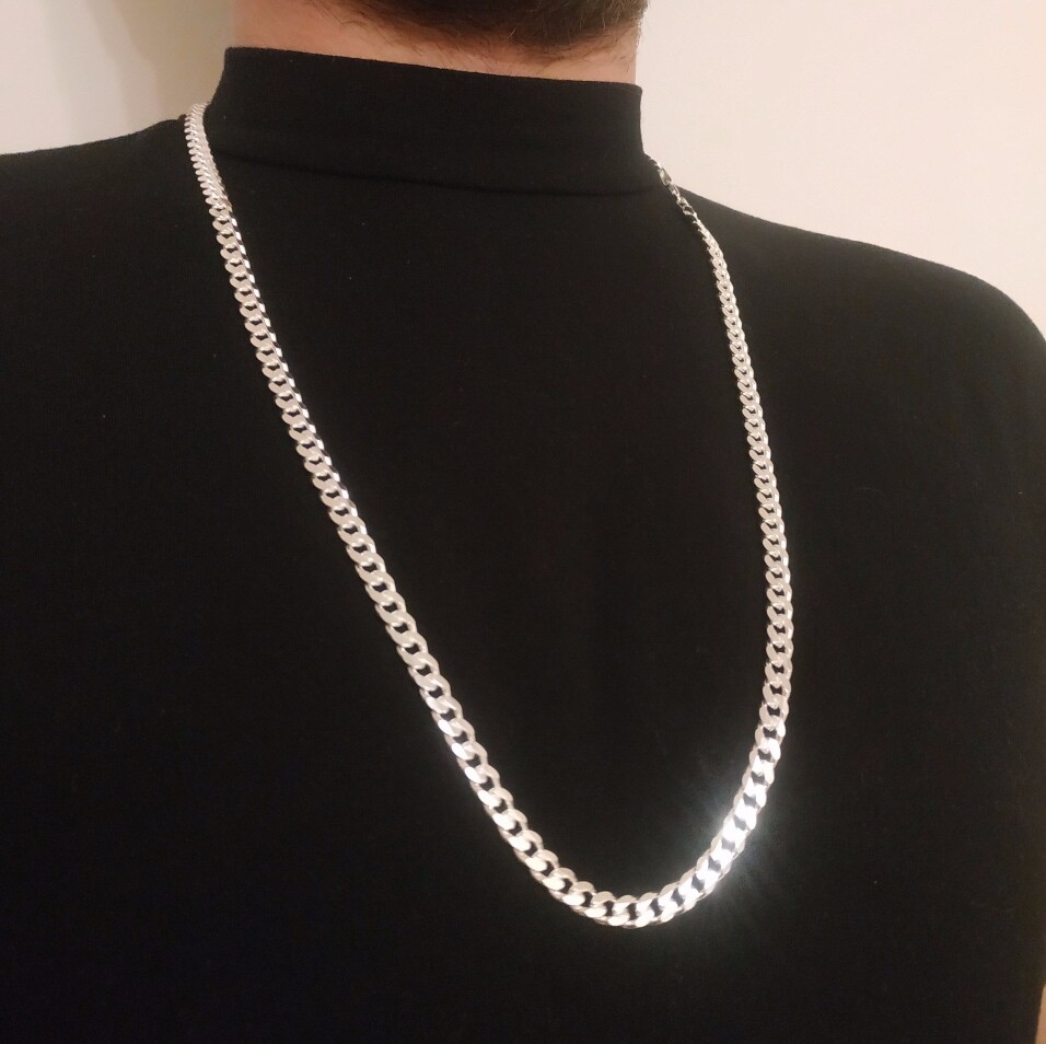 Pre-owned Handmade Mens Tight Curb Cuban Link Chain Necklace 925 Sterling Silver 6.5mm 58gr 28inch
