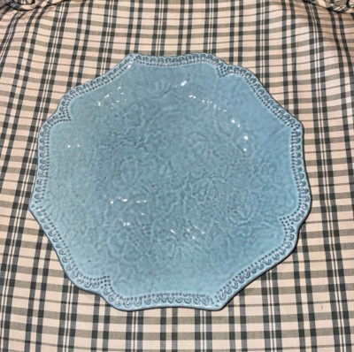 ARTE ITALICA MERLETTO AQUA SCALLOPED SALAD DESSERT PLATE
