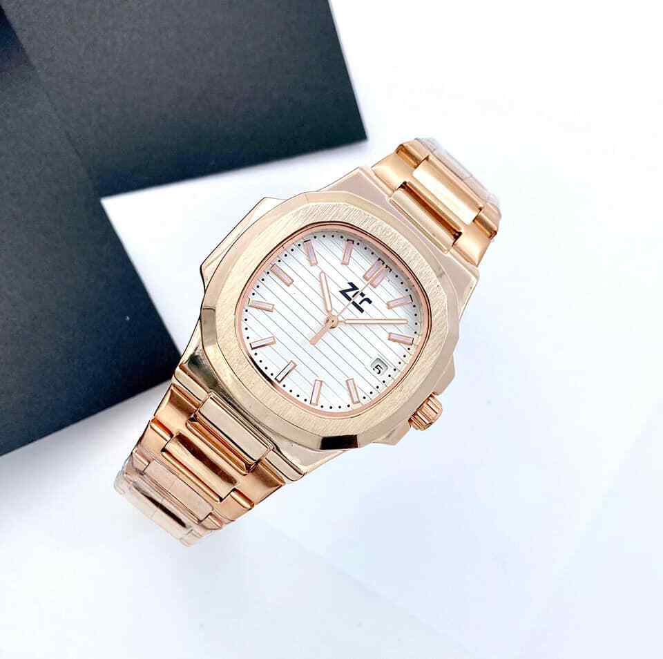 Orologio Polso ZCC 4400 Uomo Automatico Elegante Data Rosa Fondo Bianco lac