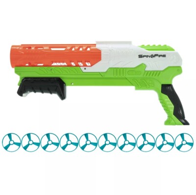 New Air Warriors Spin Fire Blaster 10 Spinner Darts Gun Buzz Bee Toys NIB