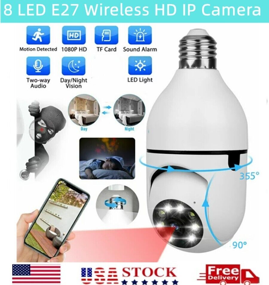 360° 1080P IP E27 Light Bulb Camera Wi-Fi Wireless Smart Home Security IR Night