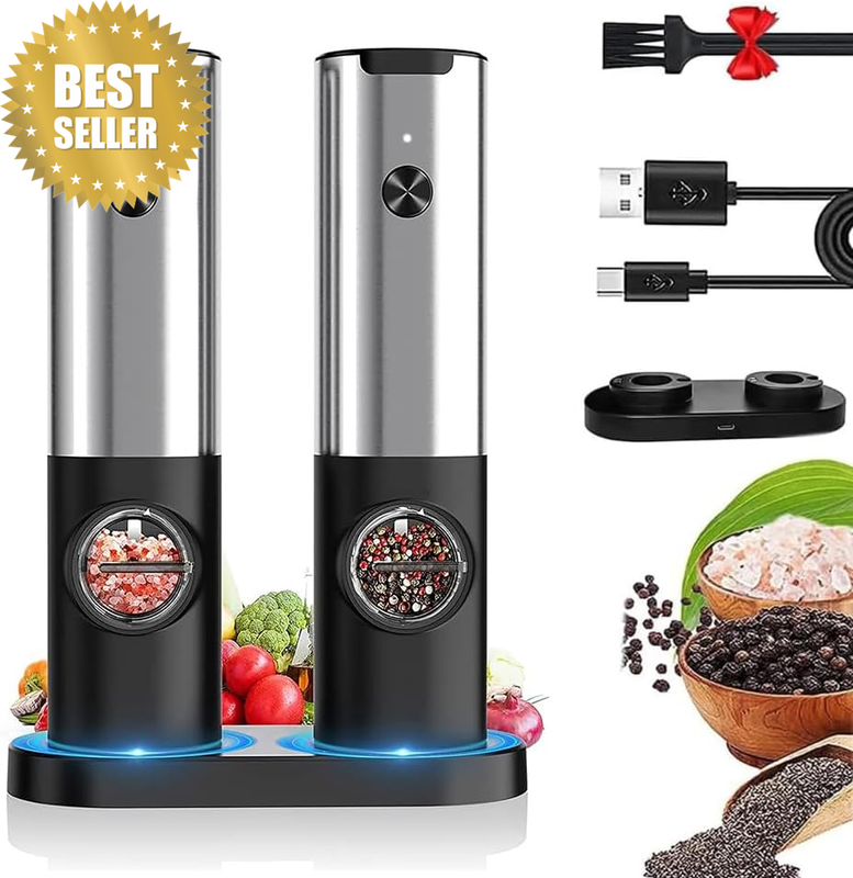 Electric Salt and Pepper Grinder Set: Rechargeable Salt and Pepper Shakers Set E
