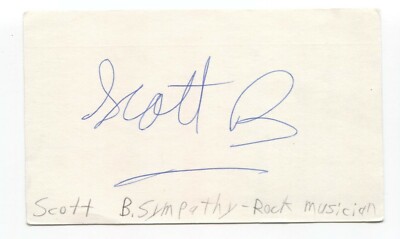 Scott B. Sympathy Signed 3x5 Index Card Autographed