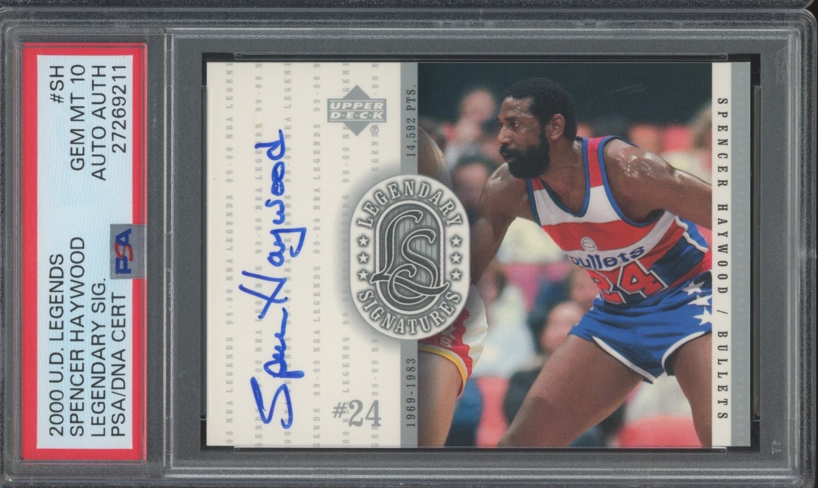 2000 Upper Deck Legends Spencer Haywood Auto Gem Mint PSA 10