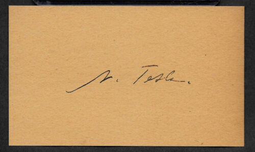 Nikola Tesla Autograph Reprint On Genuine Original Period 1880s 3X5 Card 