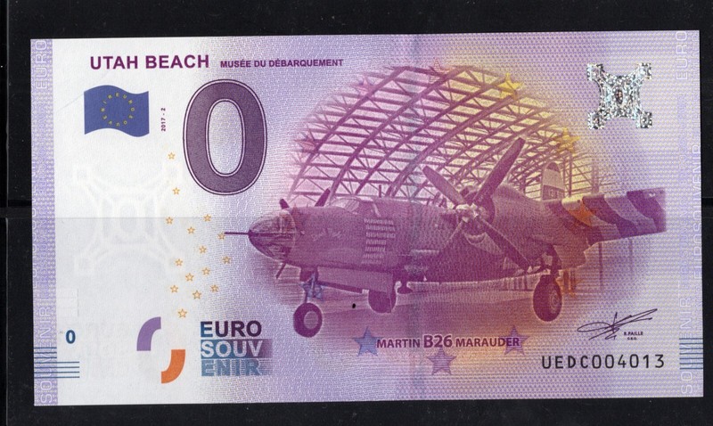 Billet Touristique 0 Euro Souvenir Utah Beach MusÃ©E Du DÃ©Barquement,  2017.