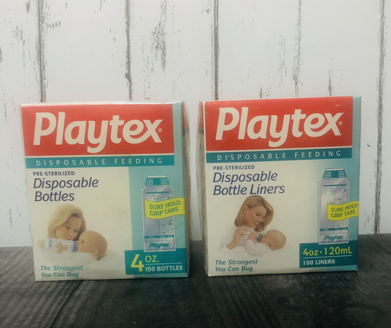 2Vtg 100 Playtex 4oz Disposable Baby Bottle Liners Bags Pre-Sterilized NEW 1995!