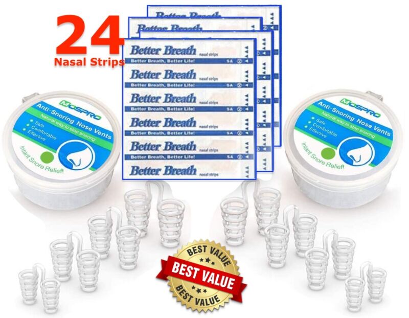 Best Anti Snoring 8 Nose Vents & 24 Nasal Strips Deviated Septum Sleep Apnea
