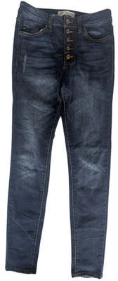 KanCan Women's Skinny Jeans Size 5/26 Dark Wash Button Fly Distressed Pockets