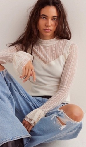 Free People Mina Thermal Lace Bell Long-Sleeve Top XL