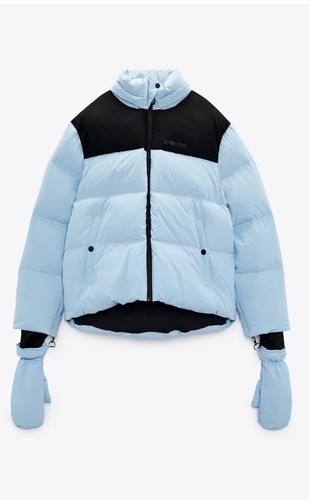 Zara Ski Jacket Down Puffer Blue Alpine Peak Coat Recco Hat