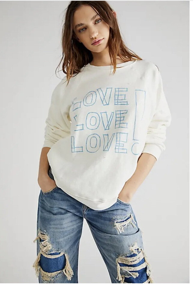Free People Ретро Love Love Love Пуловер с круглым вырезом и графикой цвета слоновой кости M NWT