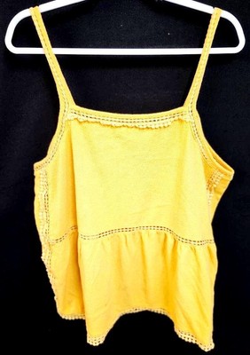 Time and tru yellow crochet see through square neck stretch sleeveless top XXL