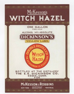 Large Old Witch Hazel Label, One Gallon, McKesson's/Dickinson's, Unused