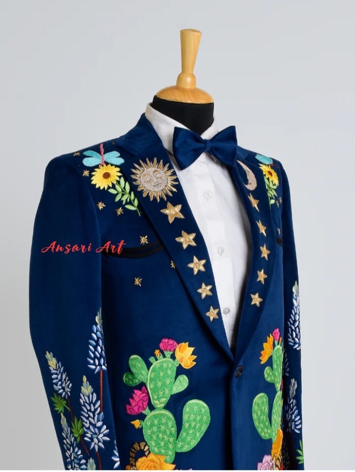 Pre-owned Art Men 2pc Country Western Suit Custom Made Green Vevlet Pant Suit Wedding Outfits