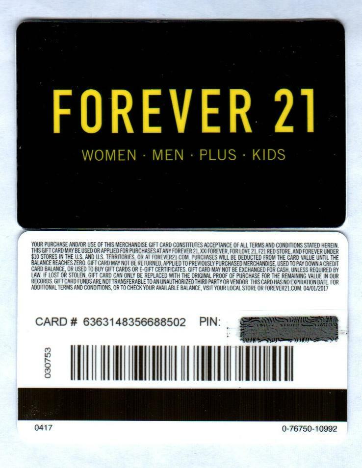 FOREVER 21 Yellow Logo on Black 2017 Gift Card ( $0 ) | eBay