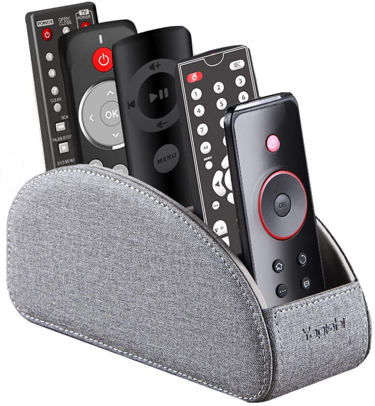 Holder for TV Remote Control with 5 Compartments, Pu Leather Remote Caddy
