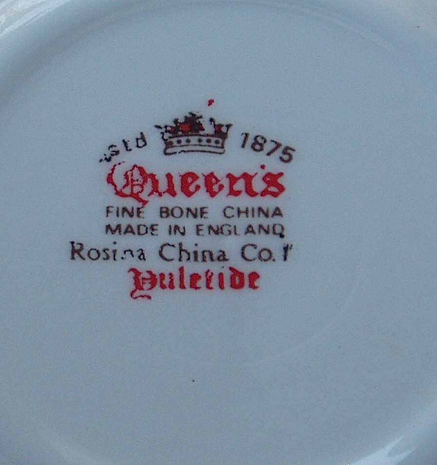 Rosina Queen's~'Yuletide'~Holly Berries Pinecones~Christmas Teacup Cup & Saucer