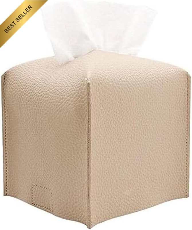 Tissue Box Cover Holder, Square PU Leather Decorative Tissue Box Organizer for T