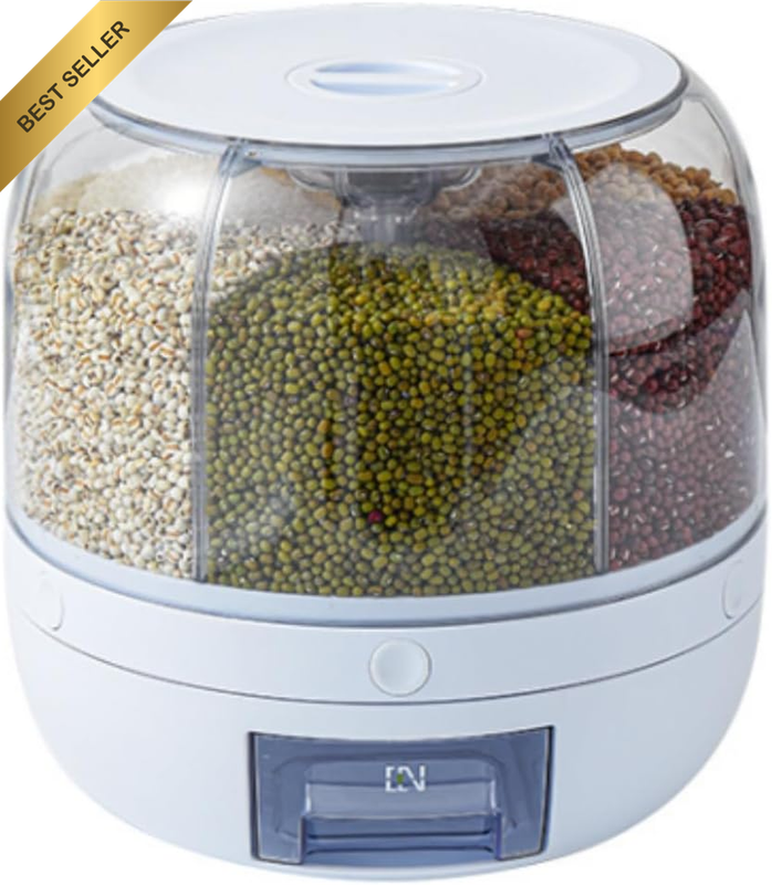 360° Rotating Cereal Dispenser, Grain Storage Box with Lid, Extra Large Kitchen