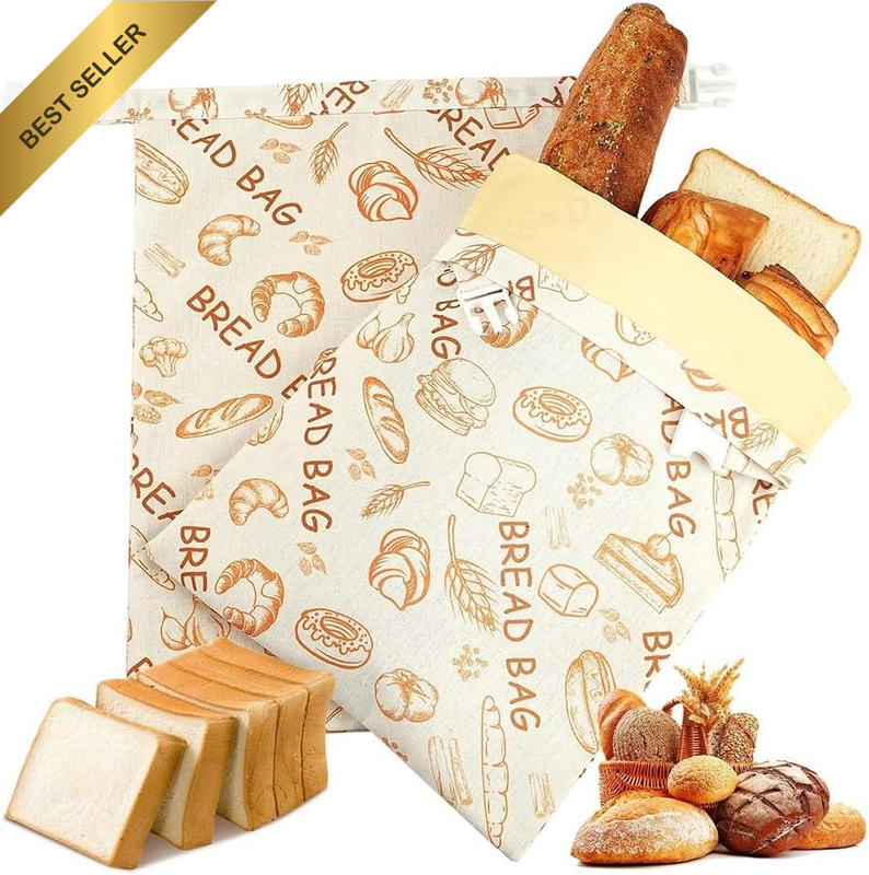 2Pack Beeswax Bread Bags Reusable Bread Bags with Beeswax Fabric Lining Natural