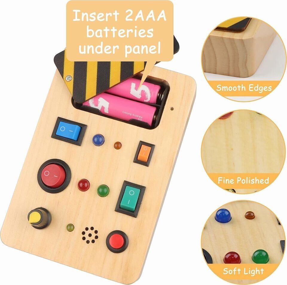 Busy Board Toy for Ages 2-4 Toddler - Wooden Travel Toy with Lights and Sound