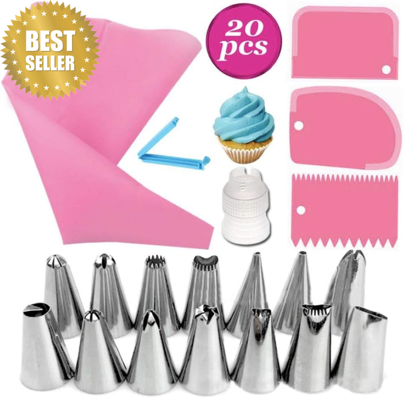 20 Pieces Icing Decoration Set Cake Decoration Equipment Silicone Pastry Bag + P