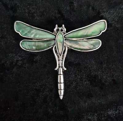Iridescent Dragonfly Brooch Silver Tone Art Deco Vintage Inspired Abalone V2