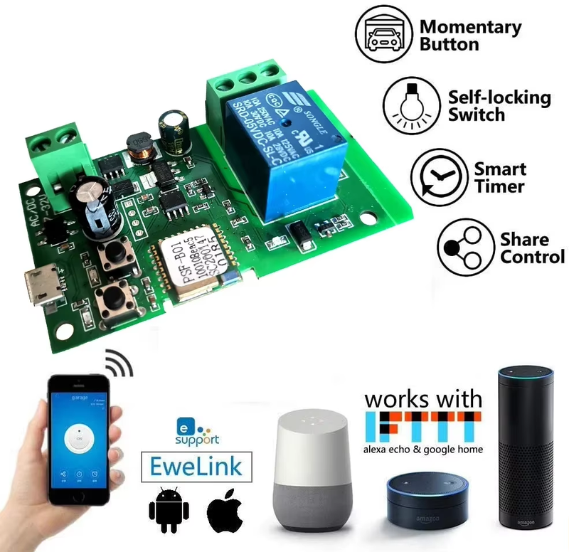 Ewelink Wifi RF Self-locking Relay Garage Door Open Module 1 Way 5-32v Wireless