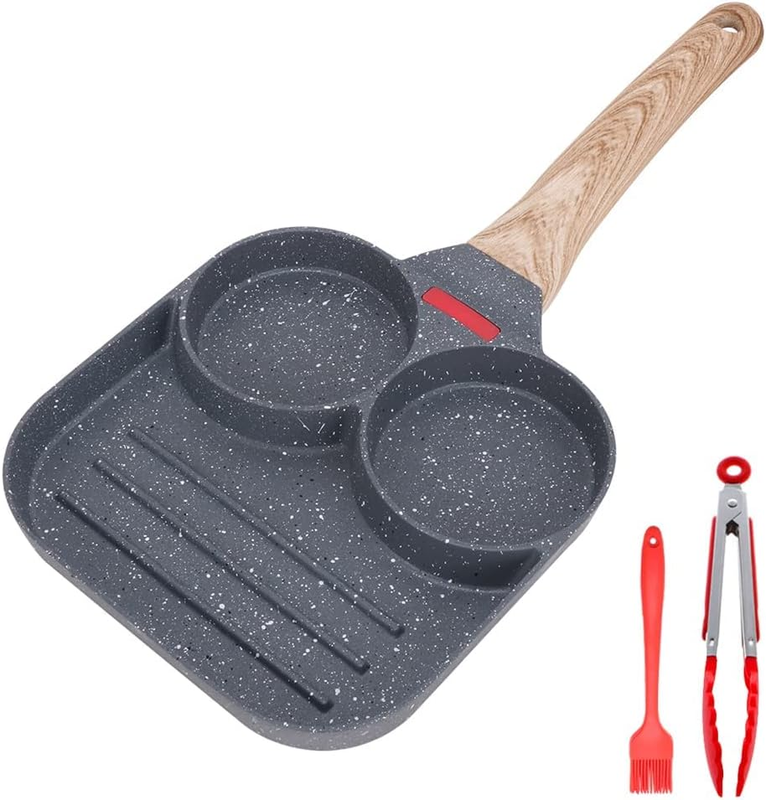 ,egg Frying Pan,fried Egg Pan - 3 Section Square 7.3 Inch Black