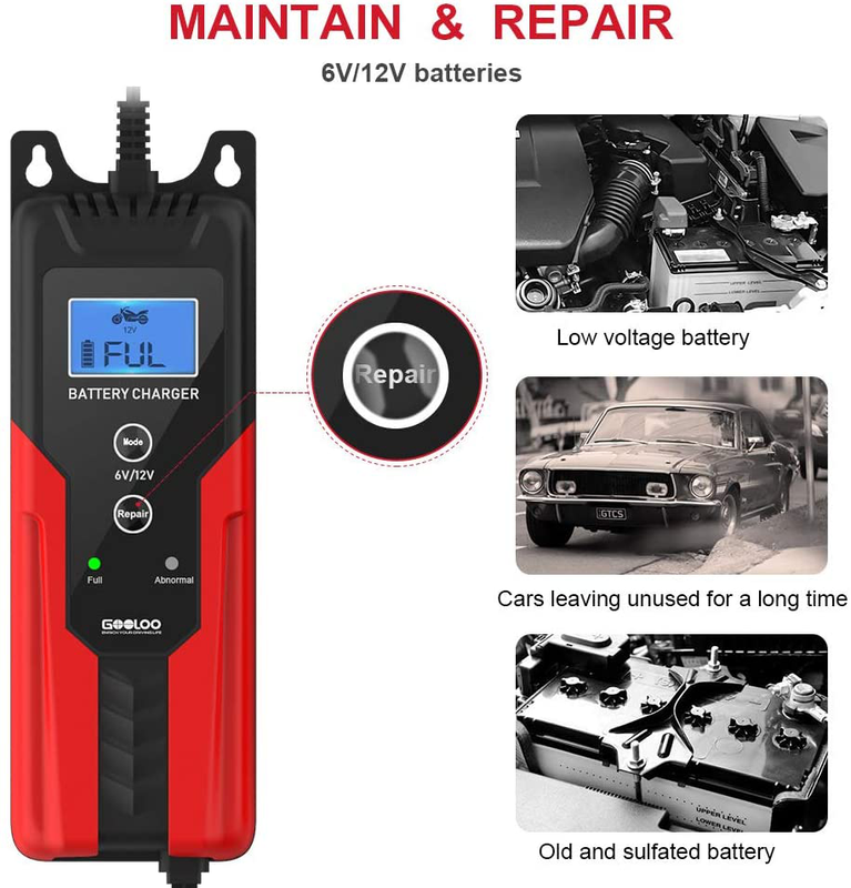 Gooloo 6v/12v Smart Battery Charger And Maintainer 6-amp Full Automatic