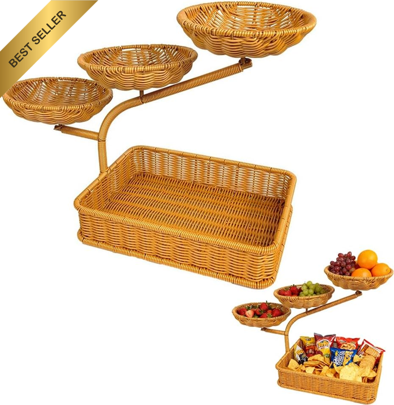 Fruit Basket Serving Tray, Tabletop Food Storage Basket | Imitation Rattan Fruit